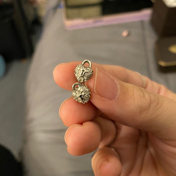 Silver Rhinestone Heart Lock Studs - Picture 2 of 4